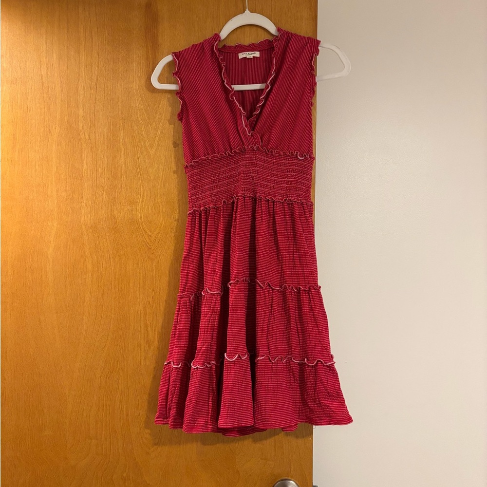 Max Studio Red Striped Ruffle Dress